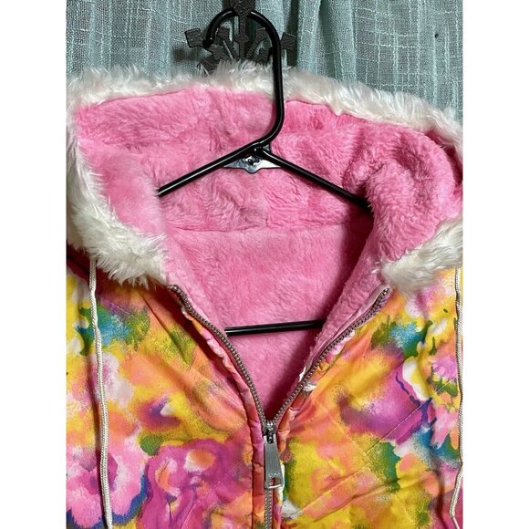 Vintage Suzie Belle Fashion Belted Hooded Lined Child Size 14 Bright Floral Coat - Picture 4 of 14